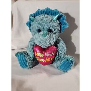 MTY International Plush Blue Dinosaur Triceratops "Mom, You're Dino Mite" 10"